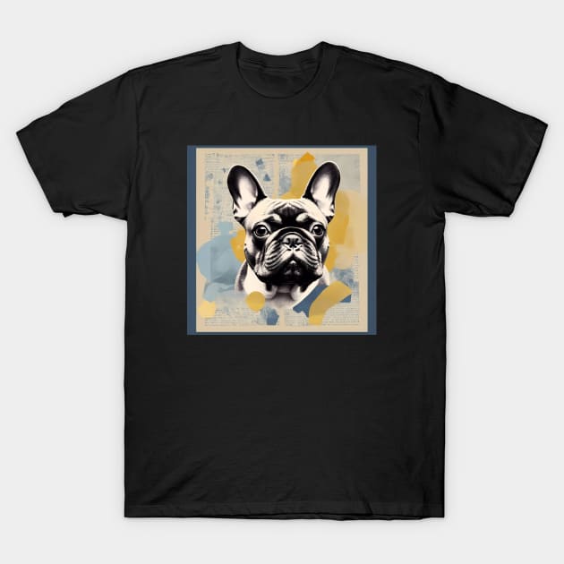 Risograph Style Black Blue French Bulldog T-Shirt by CandyApparel